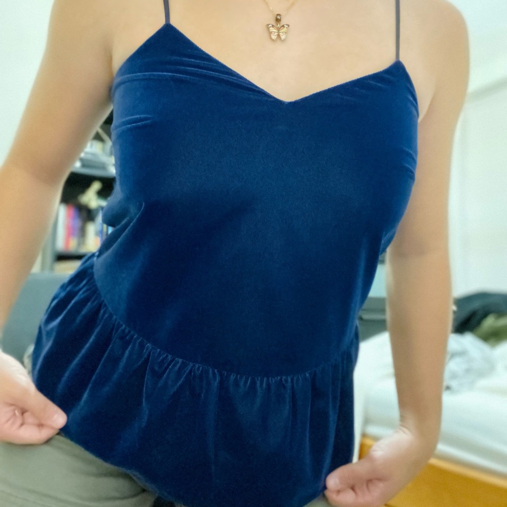 J crew royal blue velvet tank top drop waist blouse